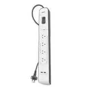 Belkin 4-outlet Surge Protector with 2.4 Amp USB Charging Port - White/Grey (BSV401au2M), Rated to withstand power surge of 525 Joules, $20,000 CEW