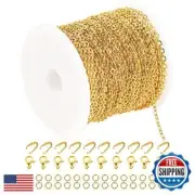 UMAOKANG 33 Feet Gold Plated Chains for Jewelry Making Flat Cable Chain Link