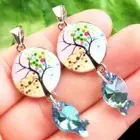 10Pcs Facete Blue Pink Titanium crystal Fish Silver Tree of life Pendant FH62825