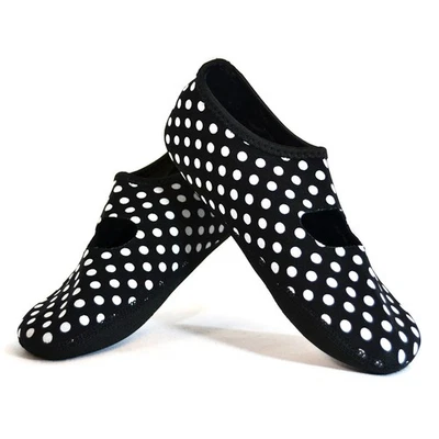 NuFoot Women's Mary Janes Foldable Flats, Black/White Polka Dots, Large