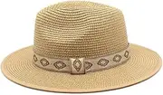 [BABESA] Straw Cowboy Hat,Out Beach Hat,Woven Sun Hat,Summer National Style Retro Red Color-Blocking Men and Women Sunshade Fashion Sunscreen Hat Anti-Ultraviolet Straw Woven Panama Hat (Color : Navy) (Color