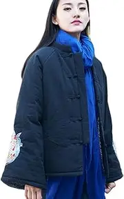 [LUZU JUNU] Women's Chinese Style Cotton Padded Coats Embroidered Tang Suit Jackets for Early Winter