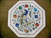 12" Marble Side Table Top Peacock Design Inlay Work Dining Table Bedroom Decors