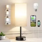 White Table Bedside Lamp for Bedroom Nightstand - Small Lamp with USB a + C Char