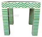 Indian Handmade Zig Zag Design Bone Inlay Side Stool Blue