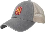 [Generic] National Emblem of Finland Cowboy Mesh Baseball Cap for Finns Man Woman Outdoor Adjustable Denim Hat