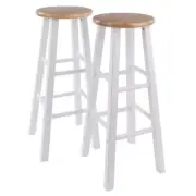 WINSOME Bar Stool 29" Backless Wood Frame Natural/White Round Seat (Set of 2)