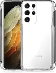 [Cavor] Ultra Thin Design Back Cover for Samsung Galaxy S21 Ultra 5G Case with S Pen Holder Soft Silicone TPU Bumper Cover, 4-Corner Shockproof Protective Transparent Case for S21 Ultra 6.8 inch with S-Pen Pocket Storage(Not including S-Pen)- Clear