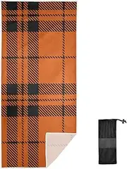 Orange Black Tartan Plaid Beach Towel Quick Dry Sand Proof, Absorbent, Compact, Beach Blanket Extra Large Sand Free Towels