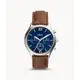 FOSSIL 美國最受歡迎頂尖運動時尚三眼造型皮革腕錶-藍+咖啡-BQ2697 (8.5折)