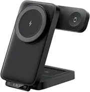 Black,3 in 1 Wireless Charging Station for Apple Devices, 15W Travel Wireless Charger Stand, Foldable Charger for iPhone 16/15/14/13/12, Apple Watch&Airpods
