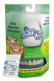 INSTANT SMILE FALSE TEETH REPLACEMENT KIT W 4 PKG EX BEADS replace missing tooth