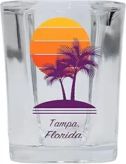R and R Imports Tampa Florida Souvenir 2 Ounce Square Shot Glass Glassware Palm Design