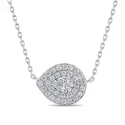 Solitaire Double Halo Pear Shaped Slider Necklace with 0.35ct of Laboratory Grown Diamonds in Sterling Silver and Platinum