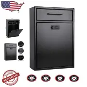 Heavy Duty Wall Mailbox with Combination Lock - Modern Black Design for Outdoors