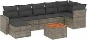 vidaXL Garden Sofa Set - Modular Grey Poly Rattan Outdoor Furniture with Cushions & Storage for Patio/Terrace/Deck