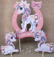 unicorn cake toppers. Set Of 3 Plus Happy Birthday Tag.