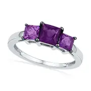 Princess-Cut Amethyst Three Stone Ring in Sterling Silver