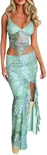 [Sastianaen] Women Y2k Sexy Two Piece Long Skirt Set Sleeveless Crop Top and Split Maxi Skirt Summer Outfits Fairy Clubwear