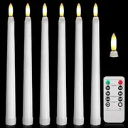 [Neween] Flameless LED Taper Candles Flickering with 10-Key Remote, Hanging Battery Operated LED Candlesticks, Set of 6 Handheld Dripless Window Candles Lights for Church Wedding (White)