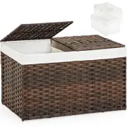 Storage Basket with Lid Rattan Storage Basket with 2 Separate Lid, 27.8 Gallo...