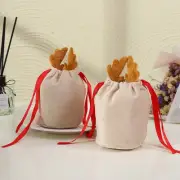 For Christmas Drawstring Treats Bag Set Featuring Deer Antlers 5 Count