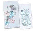 2 Beach Themed Kitchen Towels Flour Sack Embroidered Dish Towel White Dishcloth