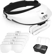 Headband Magnifier, Head Mount Magnifying Glass with LED Light for Professional