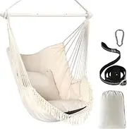 Chihee Hammock Chair Hanging Swing Max 500 Lbs 2 Cushions Included Steel Spreader Bar with Anti-Slip Grooves Portable Hanging Chair Side Pocket Large Macrame Bohemian Chair Indoor Outdoor