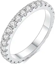 [IMOLOVE] Moissanite Wedding Band, Wedding Rings for Women, 0.3 ct D Color VVS1 Lab Created Diamond Sterling Silver Rings Half Eternity Stackable Engagement Ring Anniversary Band Size 3-13