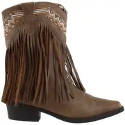 Roper Fringes Snip Toe Cowboy Youth Girls Brown Casual Boots 09-018-1556-1119