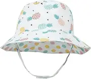 JUNMIN Children's Fisherman Hat Spring and Summer Double-Sided Sun Hat Outdoor Cartoon Print Small Animal Pattern Baby Flat Top Hat (Color : Pineapple, Size : S)