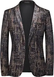 [SWJGLITTR] Mens Jacquard Suit Jacket Tuxedo Dinner Blazer Jackets Slim Fit Wedding Blazer Coats, Coffee, 6X-Large