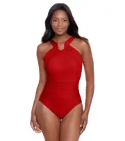Miraclesuit Womens Grenadine Red Rock Solid Aphrodite Swimsuit Size 14 6523079