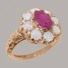 Solid 10k Rose Gold Natural Ruby & Opal Womens Cluster Ring - Sizes 4 to 12