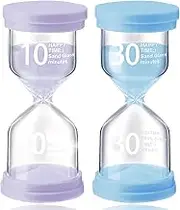 Heatunk Set of 2 Colorful Hourglass Sand Timers: for Kid's Games, Classroom, Home, Office, and Kitchen Use - 10 Min (Purple) and 30 Min (Blue)