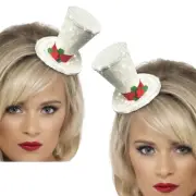White Christmas Top Hat Ladies Xmas Fascinator Womens Fancy Dress Accessory