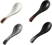 PEPLAYTAL 4 Pcs Retro Ceramic Spoons Rice Soup Serving Spoons Lightweight Comfortable Handle Unique Design for Dining Kitchen Decor for Porridge Desserts