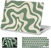 AKIT Compatible with MacBook Air 15 Inch Case 2025 2024 2023 M4 M3 M2 A3241 A3114 A2941, Unique Pattern Plastic Hard Shell Laptop Case+Keyboard Cover+Screen Protector for Mac Air 15 Inch, Green Wave