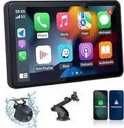 [OTNBGSR] 7'' Portable Wireless Apple CarPlay & Android Auto Touch Screen,Car Radio - with AHD Rear Camera,GPS Navigation,Mirror Link,FM,Voice Control - Portable Dash Mount Adapter