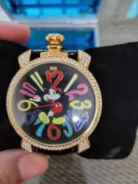 在飛比找Yahoo奇摩拍賣-7-11運費0元優惠優惠-日本迪士尼樂園 米奇頭米老鼠 卡通紅色格子造型手表 皮質手腕