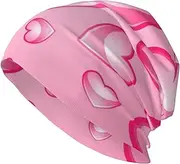 [ZaKhs] Pink Hearts Print Beanie Hat Winter Warm Knit Hat Soft Skull Cap for Women Men, Black, One Size
