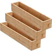 3x Boxsweden Bamboo Organisation Tray 38x7.5cm Storage Organiser Home Container