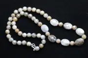 Labradorite Gray Natural Gemstone Oval Shape Silk Knotted Hand Tied 22" Necklace