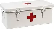 Xbopetda First Aid Medicine Box, First Aid Kit Supplies Bin, Metal Medicine Storage Tin, First Aid Empty Box with Safety Lock for Home Emergency Tool Set-White, Small