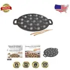 Cast Iron Aebleskiver Pan - 19 Hole Mini Pancake Maker with Silicone Handle