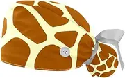 [WOSHJIUK] Working Hat 2 Pack Scrub Caps for Women,Giraffe Print,Tie Back Cap Adjustable Scrub Hat