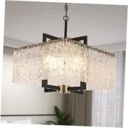 Modern Crystal Chandelier,16" Black Chandeliers for Dining Room, Adjustable