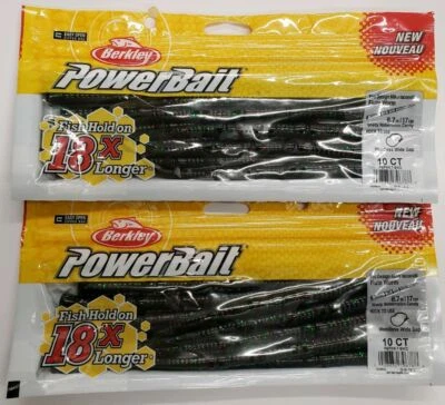 2-Berkley PowerBait 6.7" Flute Worm Shady Watermelon Candy 10 CT 2-PK Value | A4