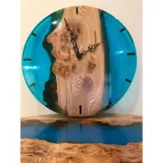 Light Blue Handamade Epoxy Resin Wooden Clock, Gifting Product